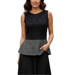 Ann Taylor Black Lace Gray Peplum Sleeveless Top Size 12P
